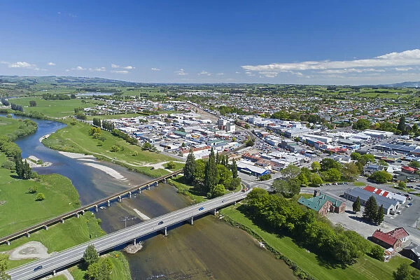 Bridges over Mataura River, Gore, Southland, South Island, New Zealand - drone aerial