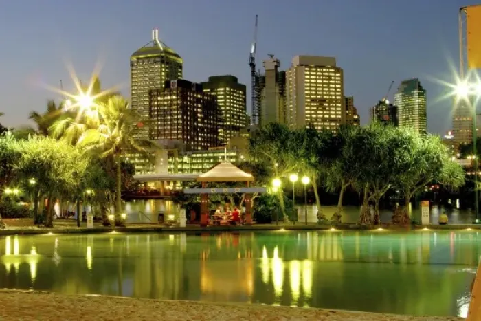 Framed Print : Brisbane, Australia. A man made beach lagoon, located on the South Bank at Brisbane s Framed Print : Brisbane, Australia. A man made beach lagoon, located on the South Bank at Brisbane s