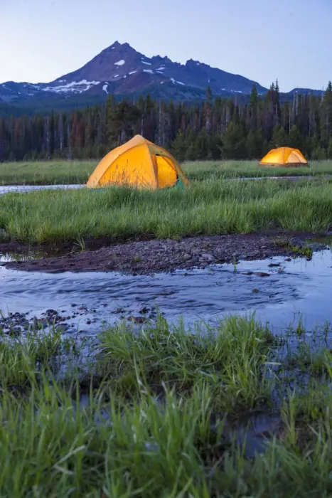 Framed Print : Broken Top Mountain and Camping Tent, Sparks Lake, Three Sisters Wilderness, Eastern Oregon Framed Print : Broken Top Mountain and Camping Tent, Sparks Lake, Three Sisters Wilderness, Eastern Oregon