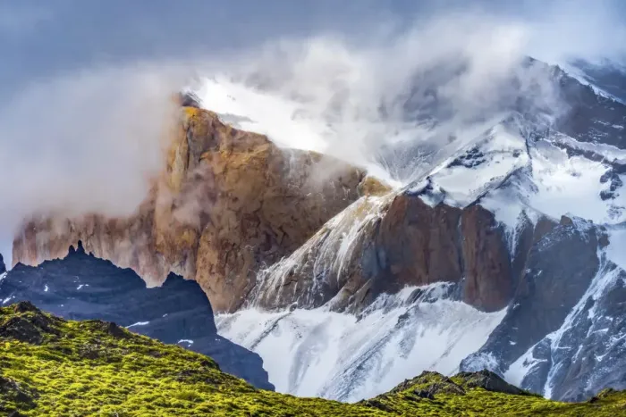 Framed Print : Brown granite, Paine Horns three granite peaks, Cuernos, Torres del Paine National Park