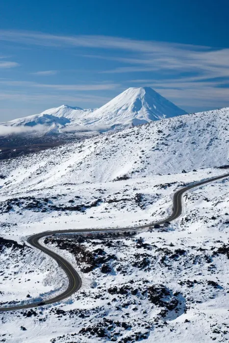 Framed Print : Bruce Road up Mt Ruapehu, and Mt Ngauruhoe, Tongariro National Park, Central Plateau