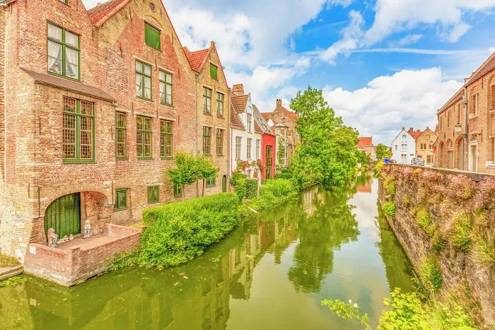 Framed Print : Bruges, Belgium. Landscape view of city known for Its canals, cobbled streets and medieval buildings