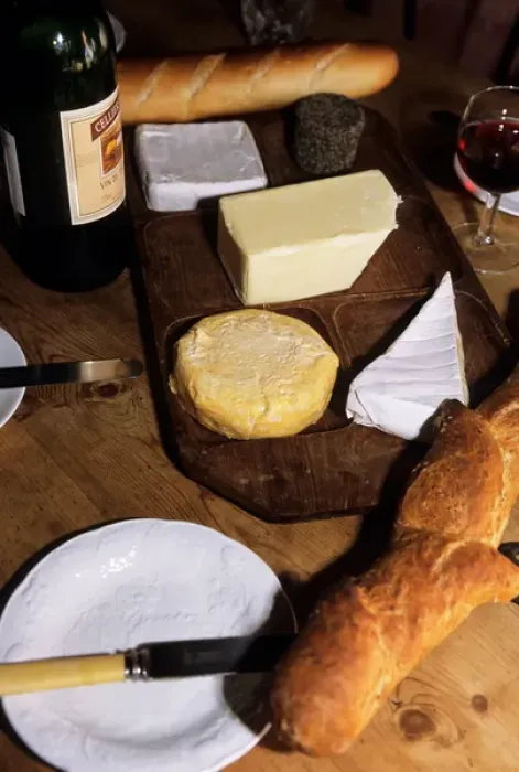 Framed Print : Brusvily, Britanny, France. Cheeses on a cheese board, bread, knife, bottle and glass Framed Print : Brusvily, Britanny, France. Cheeses on a cheese board, bread, knife, bottle and glass