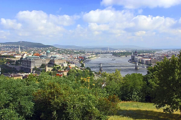 Budapest, Hungary, Scenic view of the Danube River and Bada and Pest