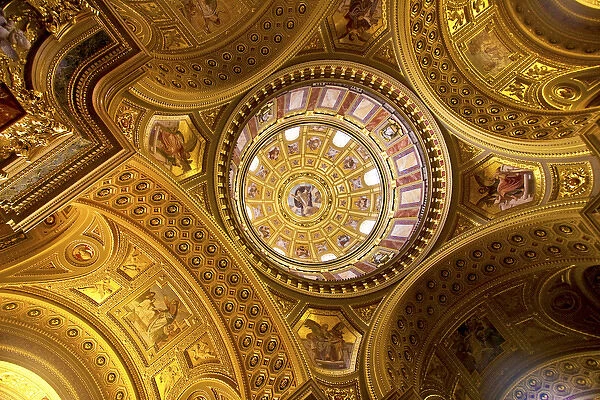 Budapest, Hungary, St Stephens Basilica golden dome interior