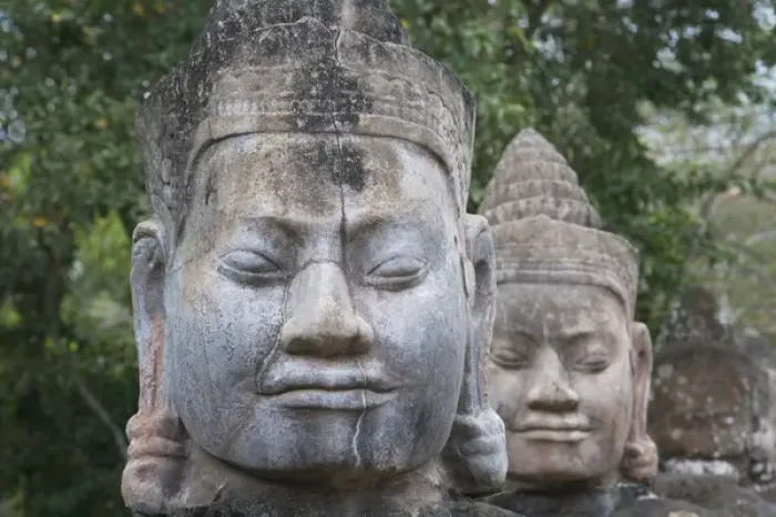 Framed Print : Buddhist statues at the South Gate of Angkor Thom, UNESCO World Heritage site Framed Print : Buddhist statues at the South Gate of Angkor Thom, UNESCO World Heritage site