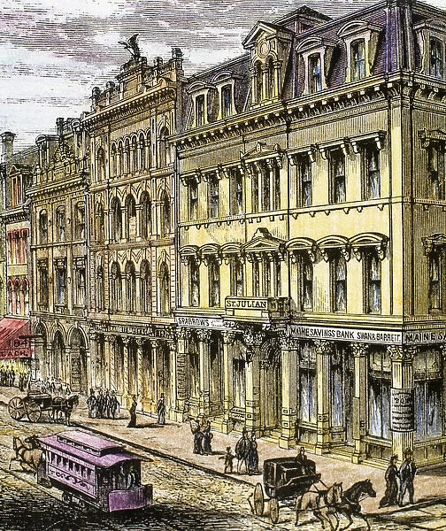 Building Maine Savings Bank on Middle Street. Portland. 1876. Maine. United States