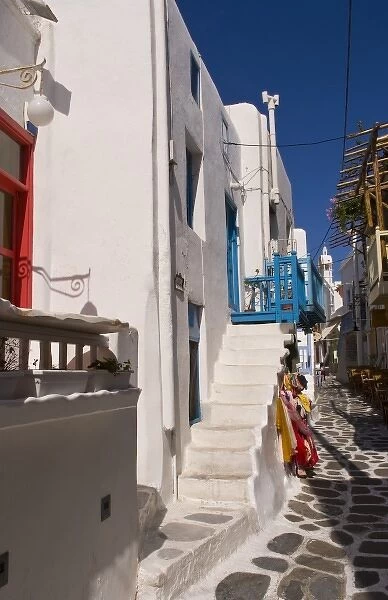 A building and stairs near the beach on the island of Mykonos, Greece