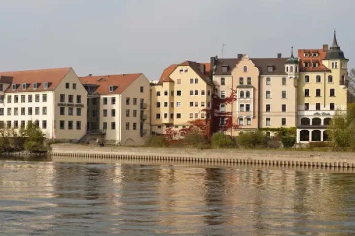 Framed Print : BUildings on the Danube River Regensburg, Germany Framed Print : BUildings on the Danube River Regensburg, Germany