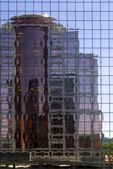 Framed Print : Buildings reflected in building in downtown Portland, Oregon Framed Print : Buildings reflected in building in downtown Portland, Oregon