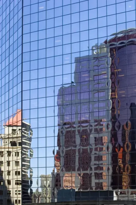 Framed Print : Buildings reflected in building in downtown Portland, Oregon Framed Print : Buildings reflected in building in downtown Portland, Oregon