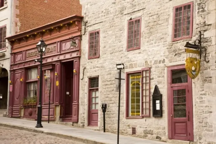 Framed Print : Buildings and restuarant in old Montreal, Quebec Framed Print : Buildings and restuarant in old Montreal, Quebec