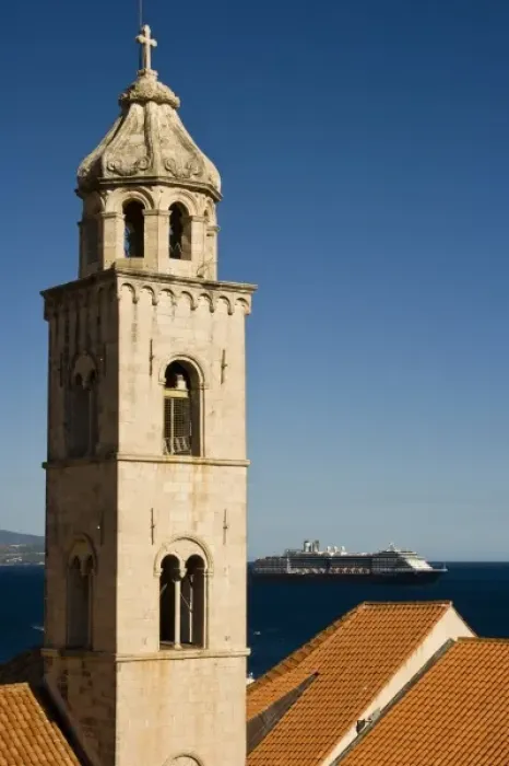 Framed Print : Buildings of the Walled City of Dubrovnik with a cruise ship in the background, Southeastern Framed Print : Buildings of the Walled City of Dubrovnik with a cruise ship in the background, Southeastern