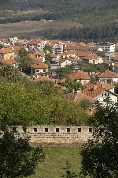 Framed Print : Bulgaria, Belogradshick. Belogradshick Fortress wall with the town of Belogradshick