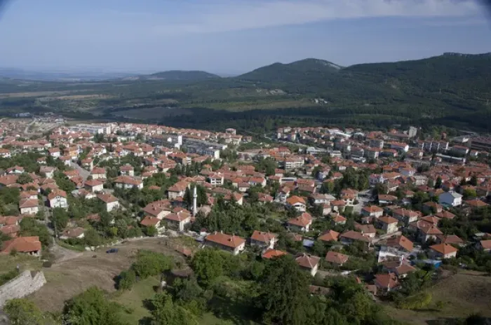 Framed Print : Bulgaria, Belogradshick. Overview of the red roofed town of Belogradshick located Framed Print : Bulgaria, Belogradshick. Overview of the red roofed town of Belogradshick located