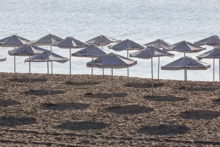 Framed Print : Bulgaria, Black Sea Coast, Burgas, Town Beach umbrellas Framed Print : Bulgaria, Black Sea Coast, Burgas, Town Beach umbrellas