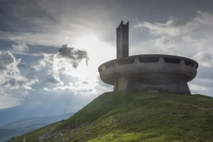 Framed Print : Bulgaria, Central Mountains, Shipka, Shipka Pass, ruins of the Soviet-era Buzludzha Monument