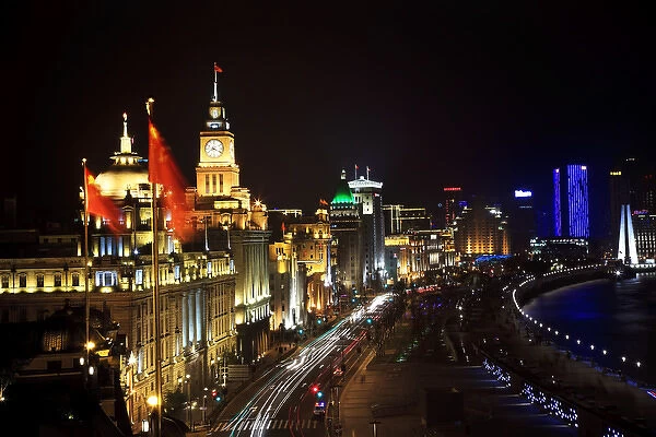 The Bund, Old Part of Shanghai, At Night with Cars