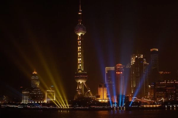 The Bund (waterfront) in Shanghai. Looking across the river at the Oriental Pearl