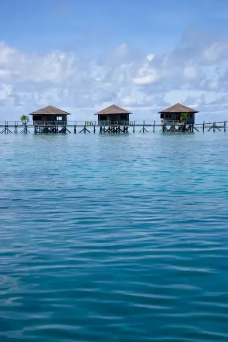 Framed Print : Three bungalows, Sipadan-Kapalai Dive Resort, Sabah, Borneo, Malaysia