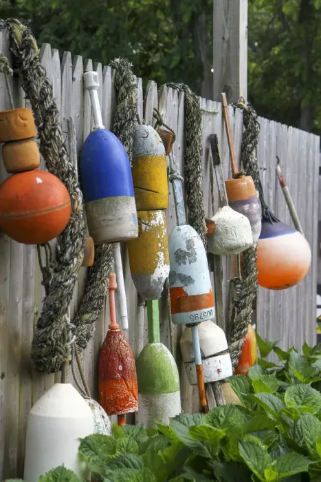 Framed Print : Buoys outside Lucy Js Jewelry and Glass Studio, Eastham, Cape Cod, Massachusetts