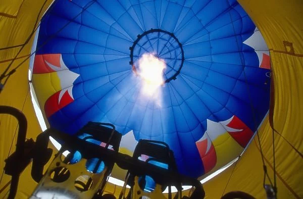 A burner inflates the envelope of a hot air balloon
