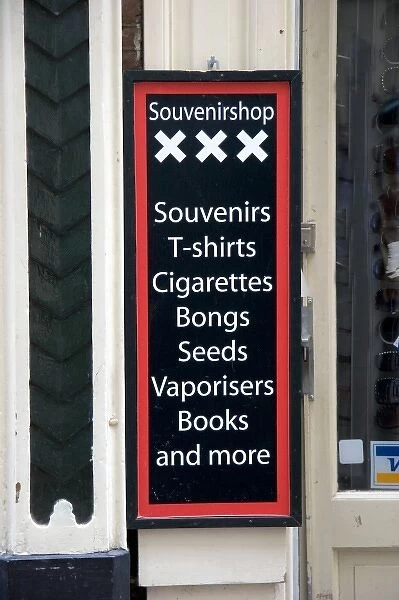 A business sign advertising the sale of marijuana accessories in Amsterdam, Netherlands