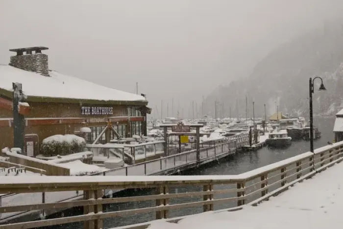 Framed Print : CA, BC, Horseshoe Bay. Winter storm transforms Sewells Marina Framed Print : CA, BC, Horseshoe Bay. Winter storm transforms Sewells Marina