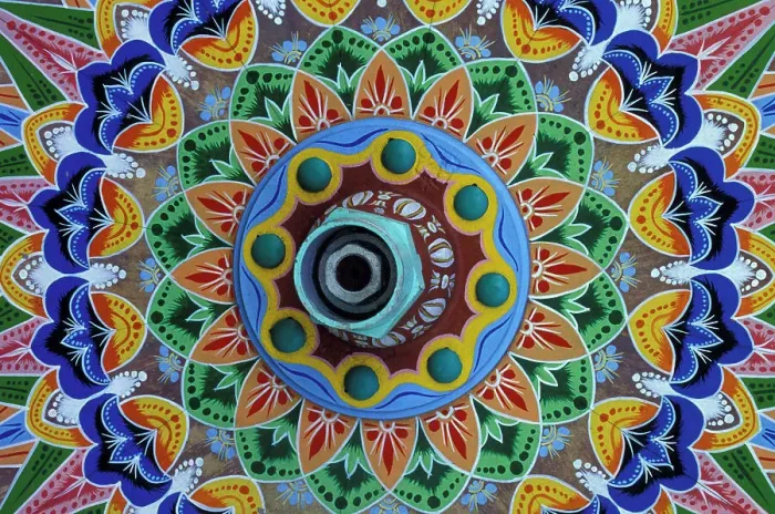 Framed Print : CA, Costa Rica Painted oxcart wheel