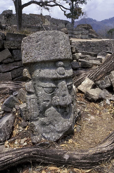 CA, Honduras Carved head at Copan Ruinas