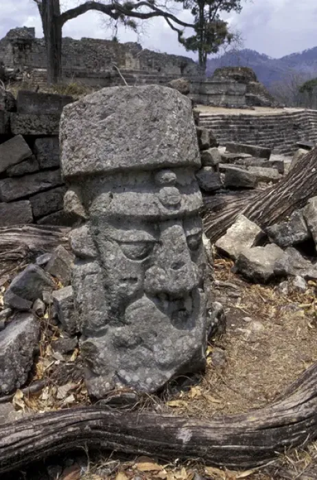 Framed Print : CA, Honduras Carved head at Copan Ruinas Framed Print : CA, Honduras Carved head at Copan Ruinas