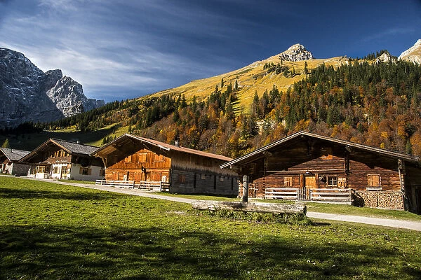 Cabins high in the Austrian Alps Fall colors