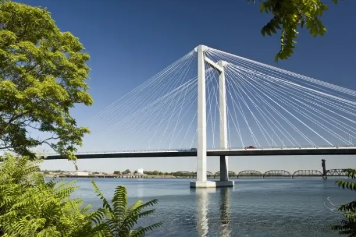 Framed Print : Cable Bridge crossing the Columbia River in Eastern Washington State. Near Kennewick