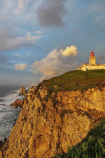Cabo do Roca Lighthouse at last light in Colares, Portugal
