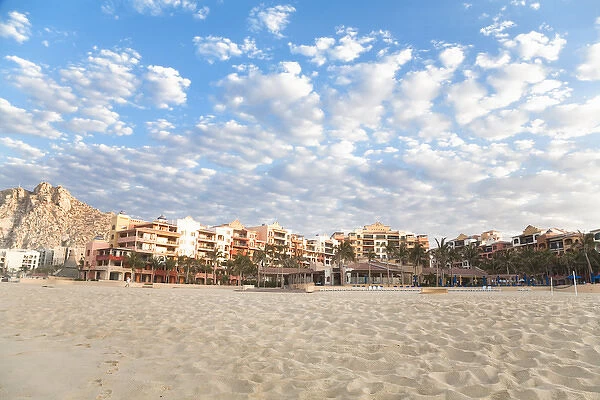 Cabo San Lucas, Baja California Sur, Mexico - An exterior view of a tropical resort on the beach