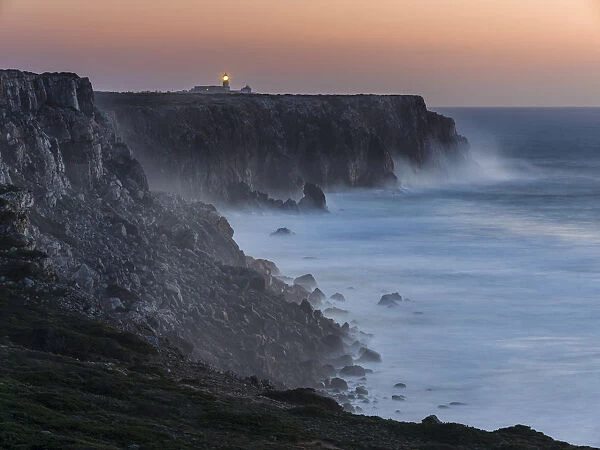 Cabo de Sao Vincente (Cape St. Vincent) with its lighthouse at the rocky coast of