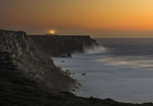 Cabo de Sao Vincente (Cape St. Vincent) with its lighthouse at the rocky coast of
