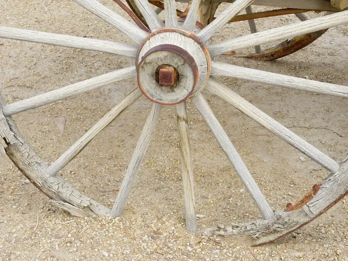 Framed Print : California, death Valley National Park. Borax Museum, wagon wheel and wheel hub detail