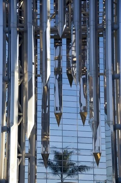 California, Garden Grove. Dr. Robert Schullers Crystal Cathedral. Close-up of bell tower