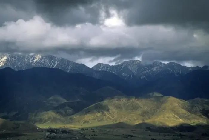 Framed Print : California: San Bernardino Mountains, looking across San Jancinto Mountains at stormy sky