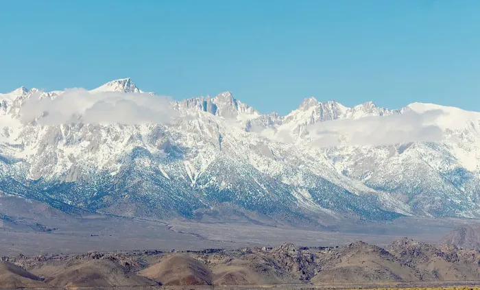 Framed Print : California, Sierra Nevada Mountain Range, panorama view of the Eastern Sierra with Mount Whitney in center