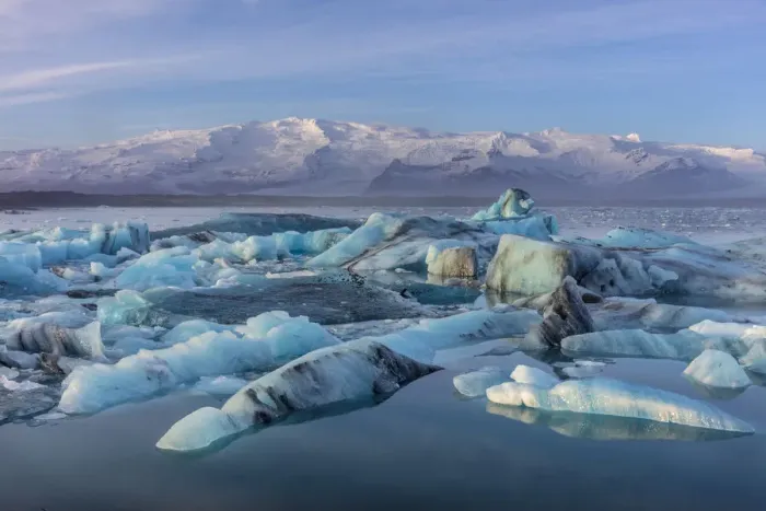 Framed Print : Calving icebergs in Jokulsarlon Glacier Lagoon in south Icleand