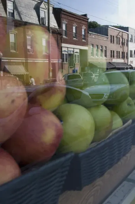 Framed Print : Camden, Maine. Grocery store and reflection of Main street Framed Print : Camden, Maine. Grocery store and reflection of Main street