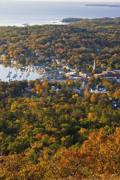 Camden, Maine as seen from Mount Battie in Camden Hills State Park. Fall