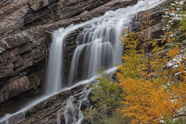Cameron Falls in autumn in Waterton Lakes National Park, Alberta, Canada