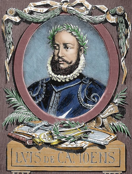 Camoes, Luis Vaz de (1524-1580). Portuguese poet. Engraving by Carter. Colored