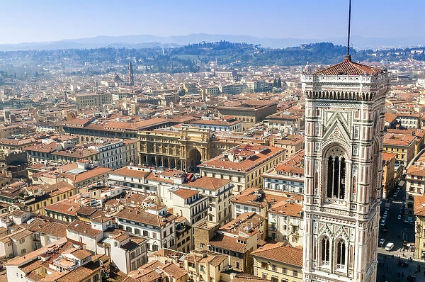 Campanile of Giotto and city view from the top of the Duomo, Florence, UNESCO World Heritage Site