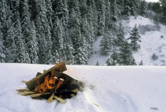 Framed Print : Campfire in snow