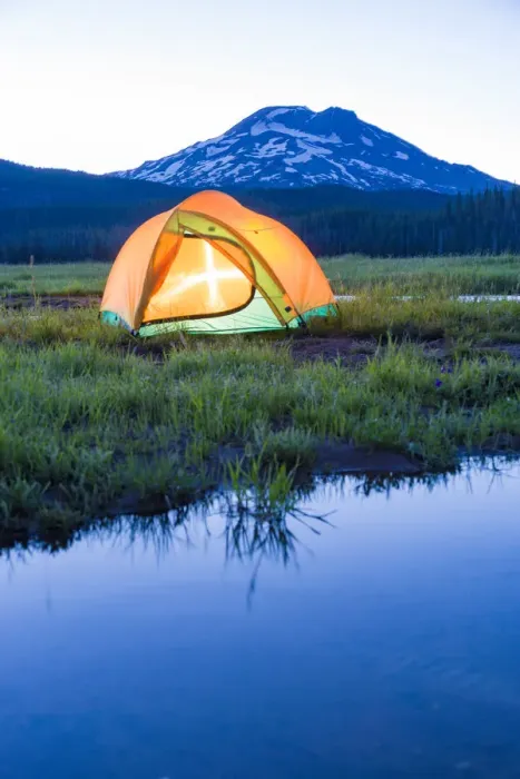 Framed Print : Camping Tent, South Sister (Elevation 10, 358 ft. ) Sparks Lake, Three Sisters Wilderness