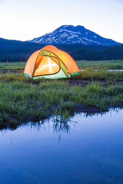 Camping Tent, South Sister (Elevation 10, 358 ft. ) Sparks Lake, Three Sisters Wilderness